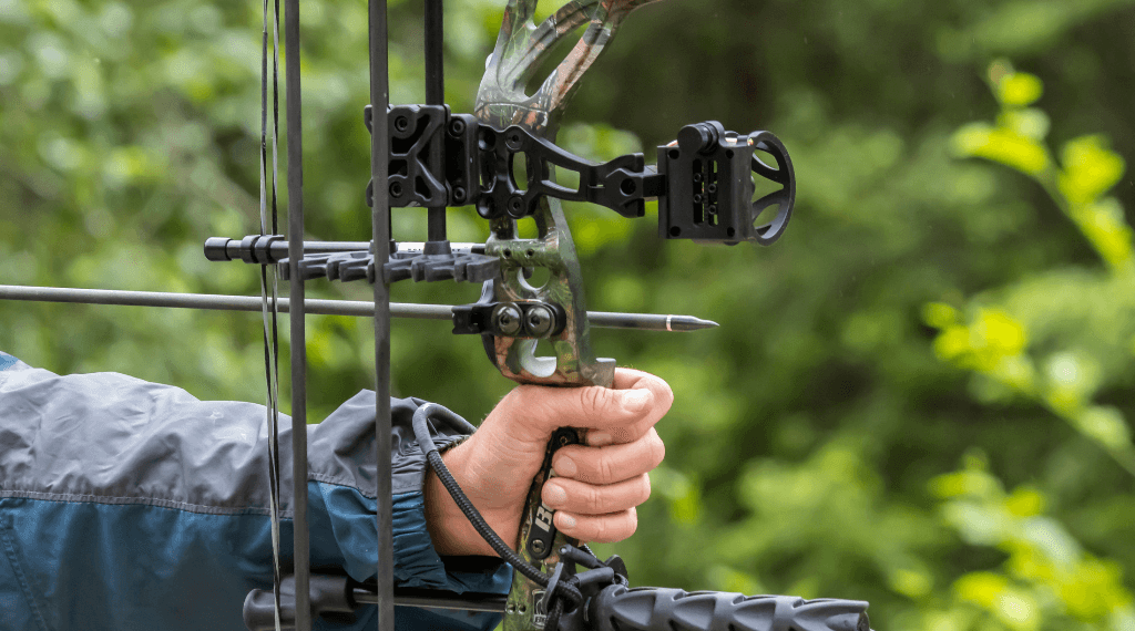 A close up of a compound bow.
